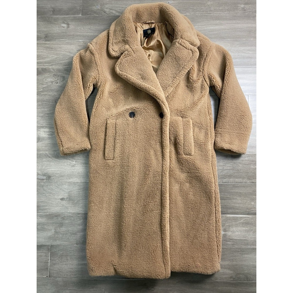 House Of Harlow 1960 Faux Fur Teddy Fluff Pea Long Coat Women's Size Xs Beige